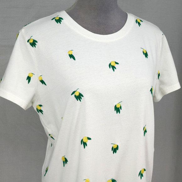 Lucky Brand Top Womens Large White Cotton Embroidered Lemons T-shirt Novelty - Picture 7 of 15